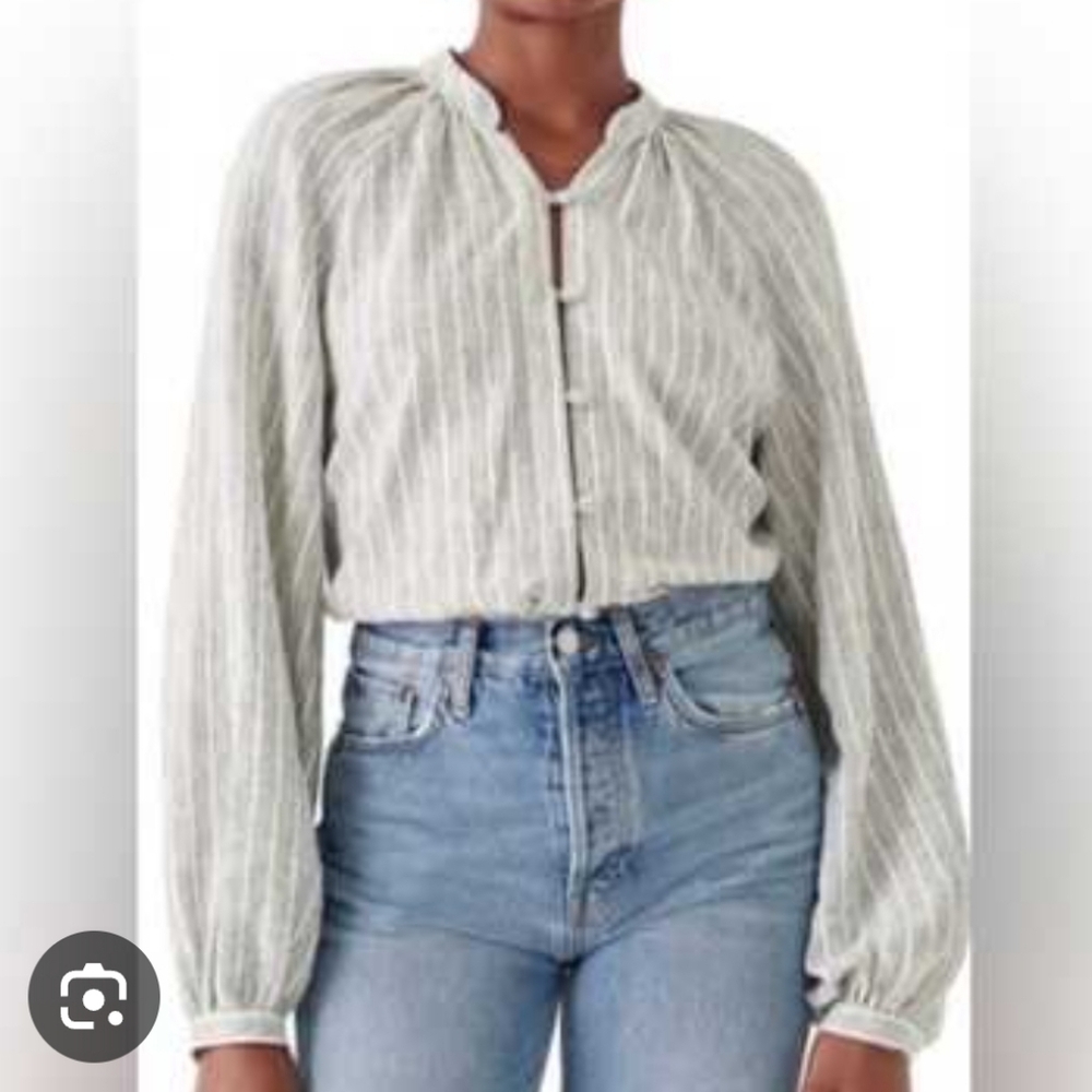 Faherty Salinas Top Small Linen Blend Button Front Flowy Casual